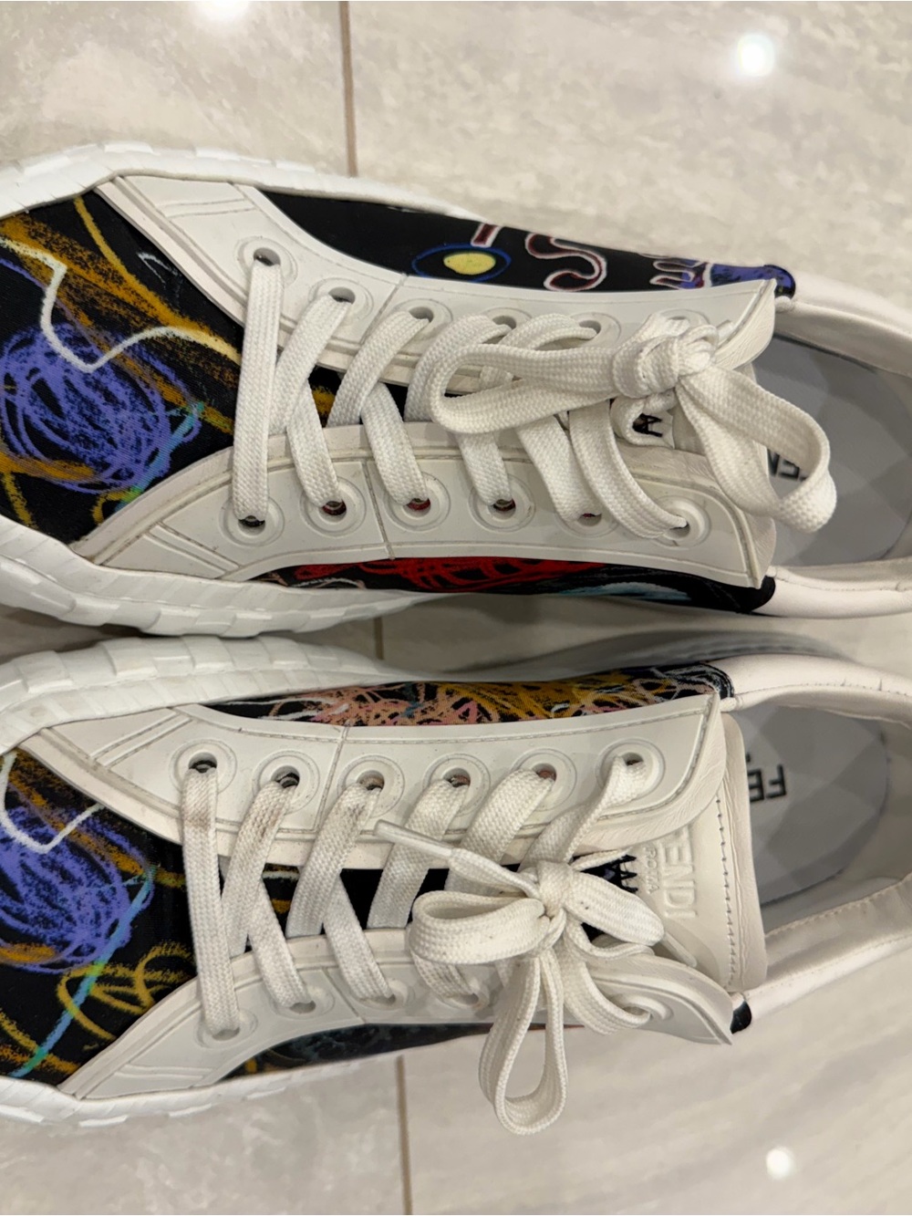 Fendi White Multi-Color Low-Top Sneakers